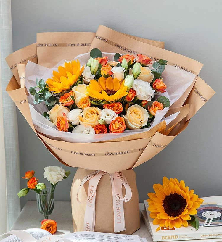 韩式系列/时光慢点/向日葵+香槟玫瑰+多头玫瑰