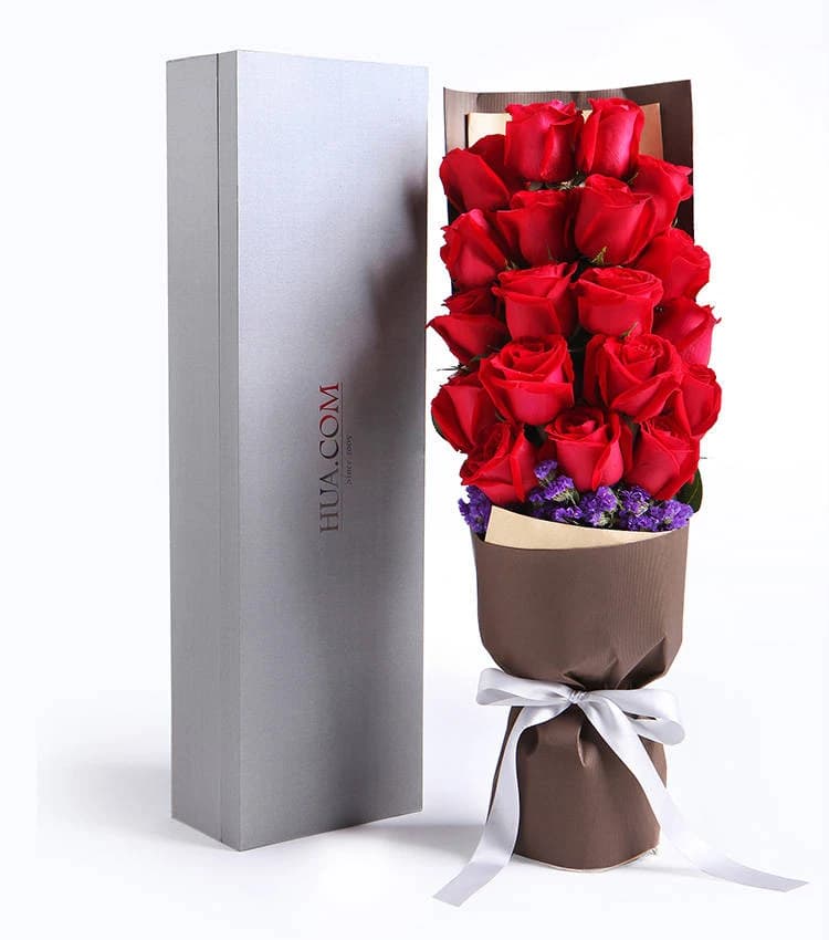 一往情深19枝卡罗拉红玫瑰，勿忘我1枝